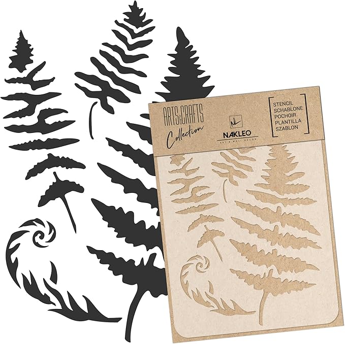 NAKLEO Painting Stencil for Crafts A5 5.9” x 8.3”, Fern Leaf Frond Pattern, Reusable Plastic DIY & Scrapbooking Drawing Template, Decoupage Art Home Decor, Wall Wood Fabric Furniture