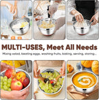 TeamFar Mixing Bowls with Lids Set, 7/3.5/2.5/1.5/1 QT, Stainless Steel Large Red Nesting Metal Salad Mixing Bowl Set of 5, Healthy & Easy Clean, Airtight Lid & Non-slip Bottom