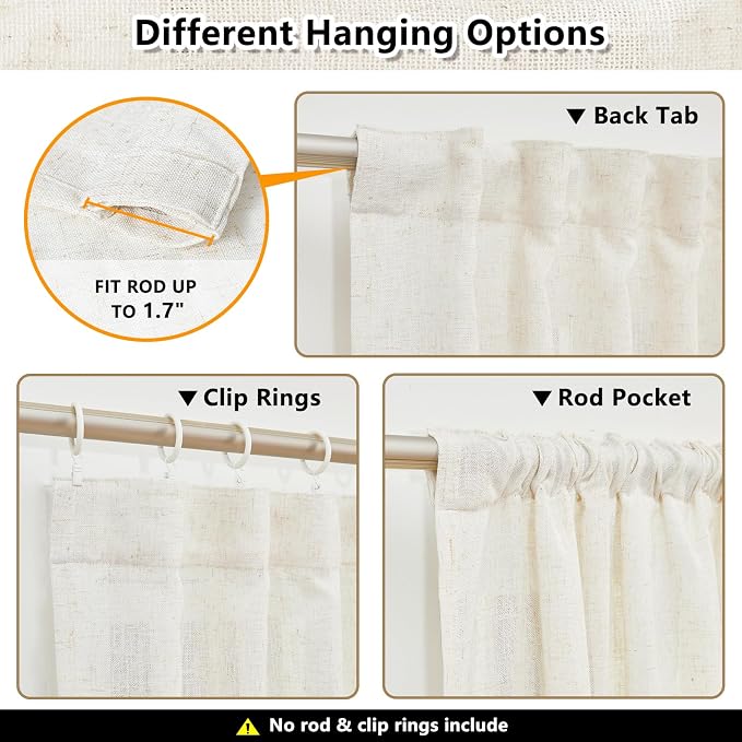 MYSKY HOME Linen Curtains for Sliding Door, Farmhouse Semi Sheer Ceiling - Image 4