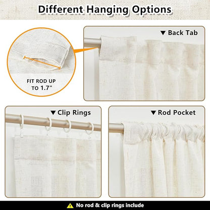 MYSKY HOME Linen Curtains for Sliding Glass Door, Back Tab Semi Sheer Curtain - Image 3