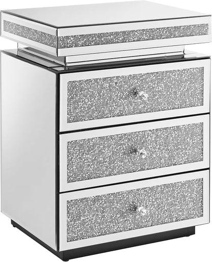 Mirrored Nightstand with 3 Drawers, Mirror End Table, Modern Bedside Table - Image 8
