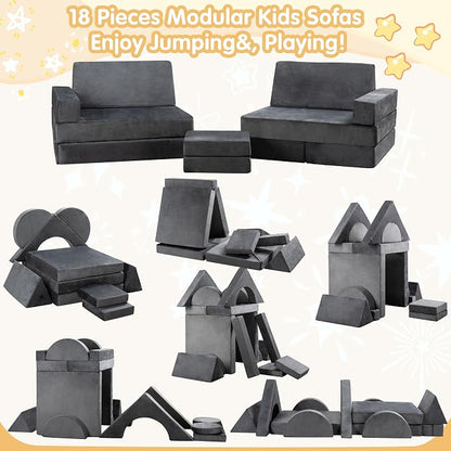 JY QAQA 18Pcs Modular Kids Play Couch Set, Toddler Sectional Sofa - Image 2