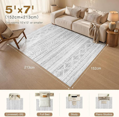 cotiled Boho 5x7 Area Rugs for Living Room: Soft Moroccan Washable Rug | Solve - Image 8