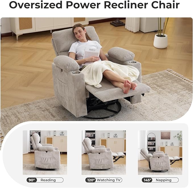 Oversized Power Recliner Chair Swivel Glider - Image 8