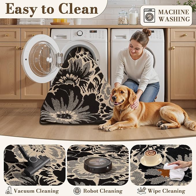 Findosom Washable Area Rug 4x6, Non Slip High-Low Textured Floral Rugs - Image 4