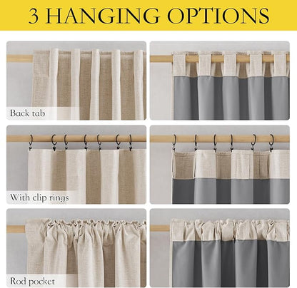 NICETOWN Rod Pocket Full Blackout Linen Curtains 102" Length - Image 5
