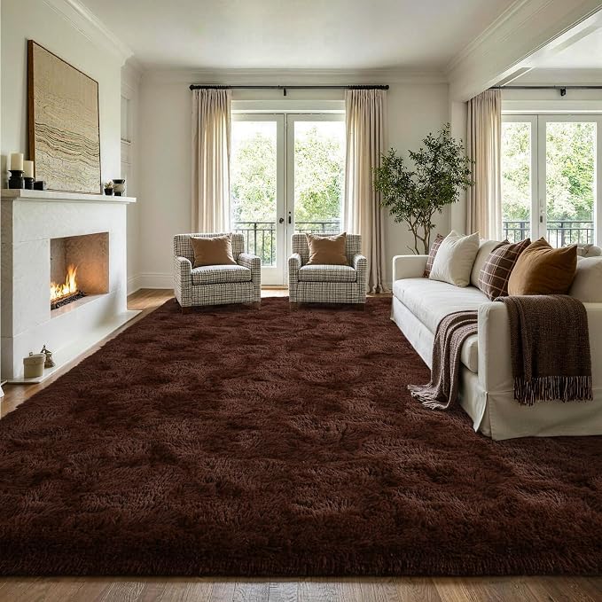 10x14 Extra Large Brown Fluffy Area Rug Non-Slip - Image 3