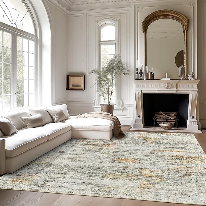 Soalmost 9x12 Area Rugs for Living Room Washable Rug Non-Slip Grey/Rust | Large - Image 7