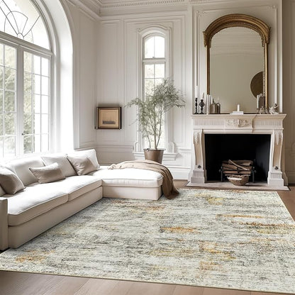 Soalmost 5x7 Area Rugs Grey/Rust Low Pile Washable Trendy Faded Style Rug | - Image 2