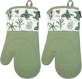 Delaney Silicone Oven Mitts Set - Extra Long, Heat Resistant Kitchen Gloves, Non-Slip Holders for BBQ, Baking, Cooking Essentials, Sage & Herbs, Kitchen Decor, Oven Gloves, New Home Gifts
