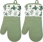 Delaney Silicone Oven Mitts Set - Extra Long, Heat Resistant Kitchen Gloves, Non-Slip Holders for BBQ, Baking, Cooking Essentials, Sage & Herbs, Kitchen Decor, Oven Gloves, New Home Gifts