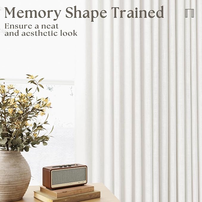 Off White Linen Pinch Pleated Curtains 80 Inches Long 2 Panels | Beige White - Image 8