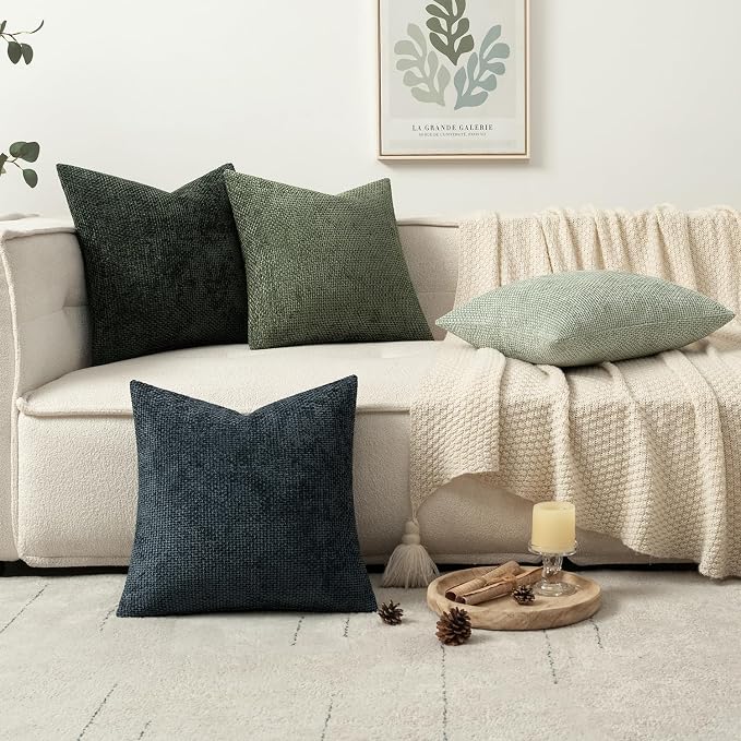 MIULEE Soft Decorative Chenille Pillow Covers Green Navy 18x18 Pack of 4 | - Image 5