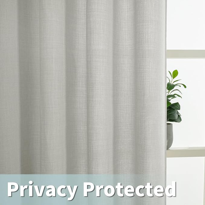 63 Inch Light Grey Semi Sheer Linen Curtains - Image 4