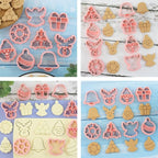 8Pcs Christmas Cookie Cutters, 3D Cookie Cutter Set, Snowman Deer Gift Cutters Cake Baking Fondant Embosser Stamps Christmas Party DIY Cake Decorating Tools