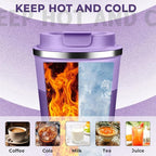 Insulated Coffee Tumbler 12 oz, Stainless Steel Coffee Mug with Lids, Travel Coffee Mug Leak Proof, Double Wall Vacuum Insulated Reusable Coffee Cup, Keep Drinks Hot and Cold (Lavender, 12 Ounces)