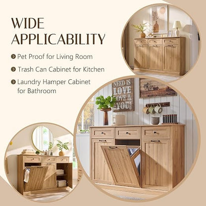 IFGET Triple Tilt Out Trash Can Cabinet, 20 Gallon Farmhouse Laundry Hamper - Image 4
