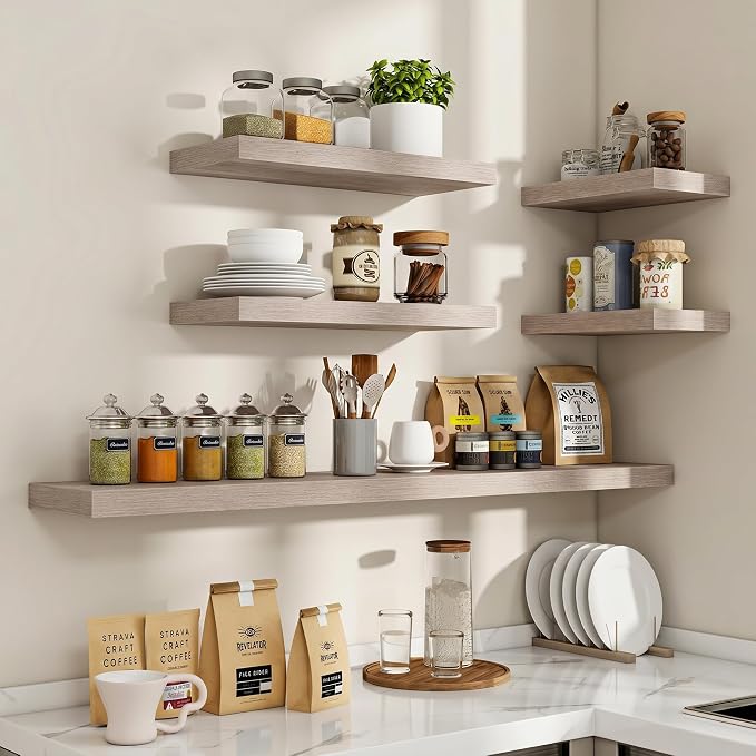 Acovy 48 Inch Floating Shelves, 3D Textured Wood Grain, Wooden Shelves - Image 7