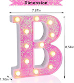 Foaky Pink Light up Letters，Pink Party Decorations,Girls Room Decor,Glitter Light Up Letters,Alphabet Letter Sign for Night Light Birthday Party Girls Gifts, Home Bar Decoration（B）