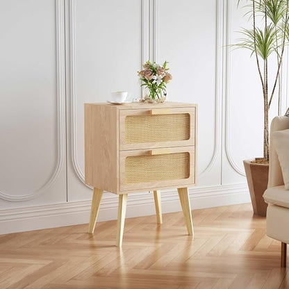 YAUKOMEL Rattan Nightstand, Wood End Table, Side Table - Image 2