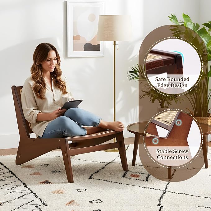 Furlide Mid-Century Accent Chair, Rattan Lounge Chair - Image 8