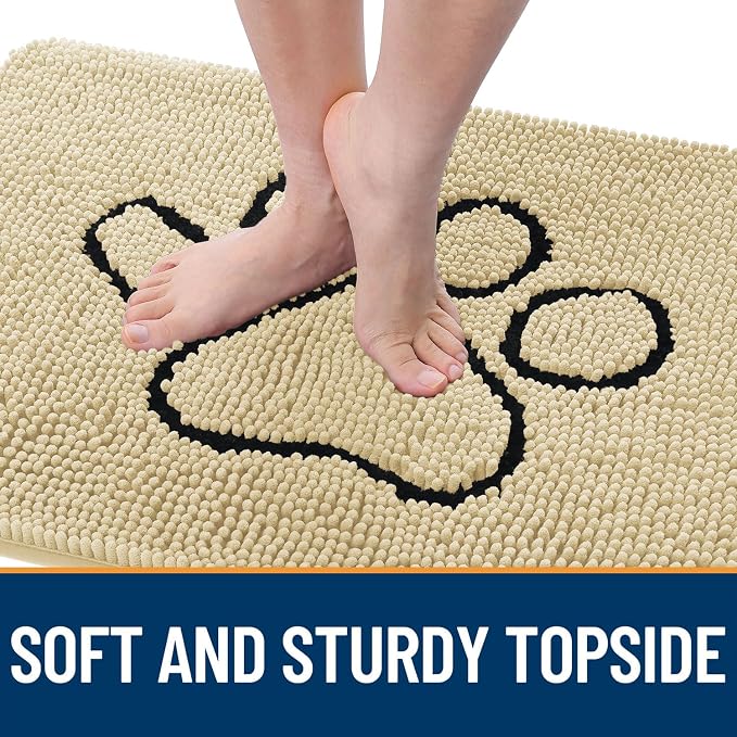 OLANLY Dog Door Mat for Muddy Paws 48x30, Paw Print Design Chenille Mud Mat | - Image 4
