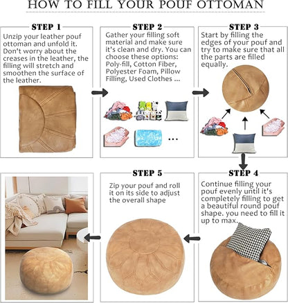Thgonwid Unstuffed Moroccan Faux Leather Pouf Ottoman - Image 7