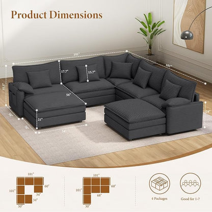 Vesgantti 101" V-Shaped Corner Couch Sectional, 7 Seat Customizable Modular - Image 2