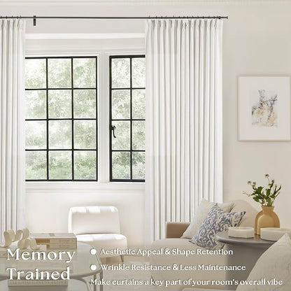 86 Inch Pinch Pleated Linen Curtains 2 Panels 40x86 Beige White | Memory - Image 2