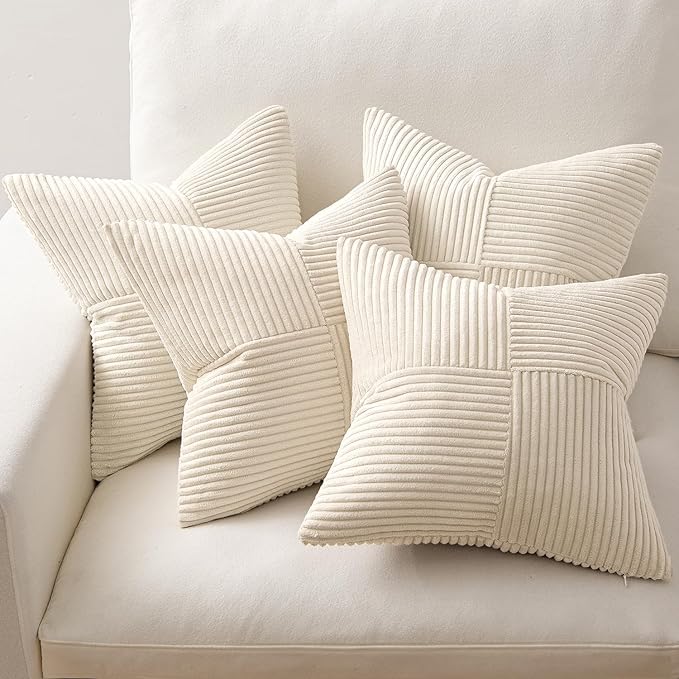 MIULEE Beige Throw Pillow Covers 20x20 Inch Set of 4 Boho Patchwork Cushion - Image 5