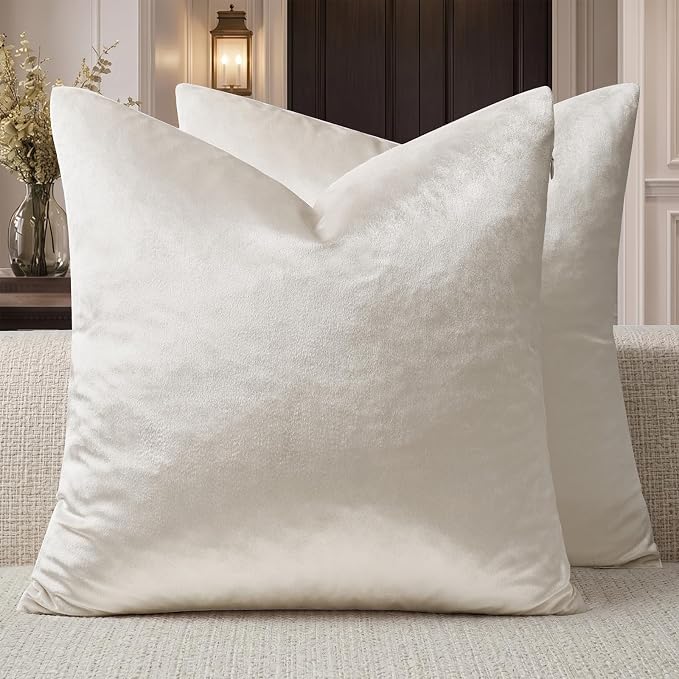 GIGIZAZA Velvet Pillow Covers 20x20 Decorative Pillows Pack of 2 Ivory | Beige by GIGIZAZAFocusingonhomedecoration