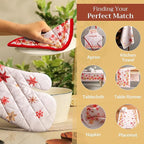 Maison d' Hermine 100% Cotton Oven Mitt & Pot Holder Set (7.5"x13" & 8"x8") Heat Resistant BBQ Cooking Gloves with Loop, Baking, Grilling, Kitchen, Handling Hot Pans (Crystal Star)