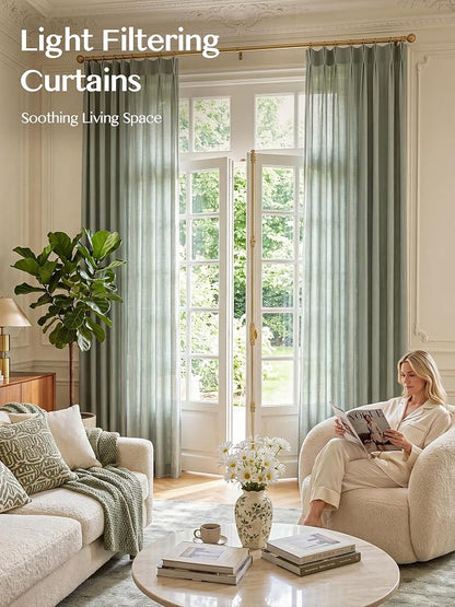 Pinch Pleated Linen Curtains 84 Inch Length 2 Panels, Light Filtering Linen - Image 2
