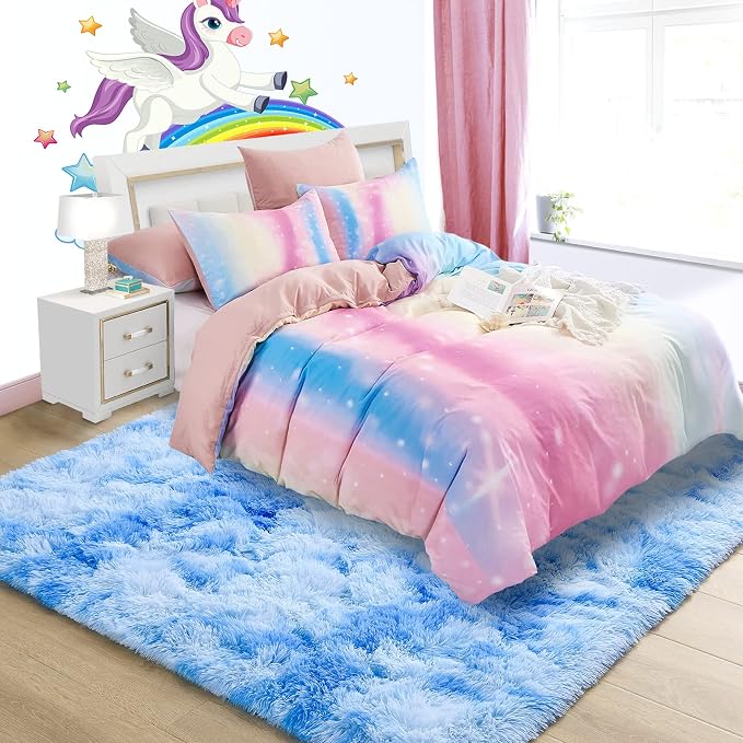 5x7 Tie-Dyed Blue Fluffy Soft Area Rug Non-Slip - Image 2