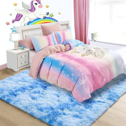 5x7 Tie-Dyed Blue Fluffy Soft Area Rug Non-Slip - Image 2
