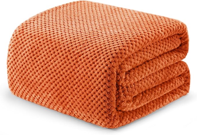 Exclusivo Mezcla Soft Waffle Fleece Bed Blanket King Size, Burnt Orange | by ExclusivoMezcla
