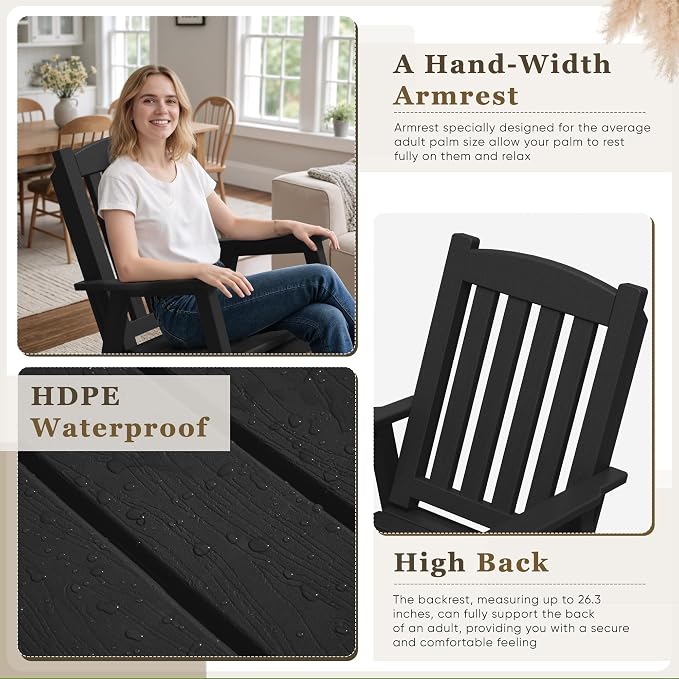 Greesum Outdoor Rocking Chair, 300lbs All-Weather Patio Rocker, Rust-Proof & - Image 5