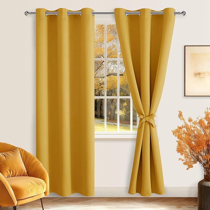 Blackout Curtains for Bedroom, Mustard Yellow 38 x 84 Inch 2 Panels | Thermal - Image 8