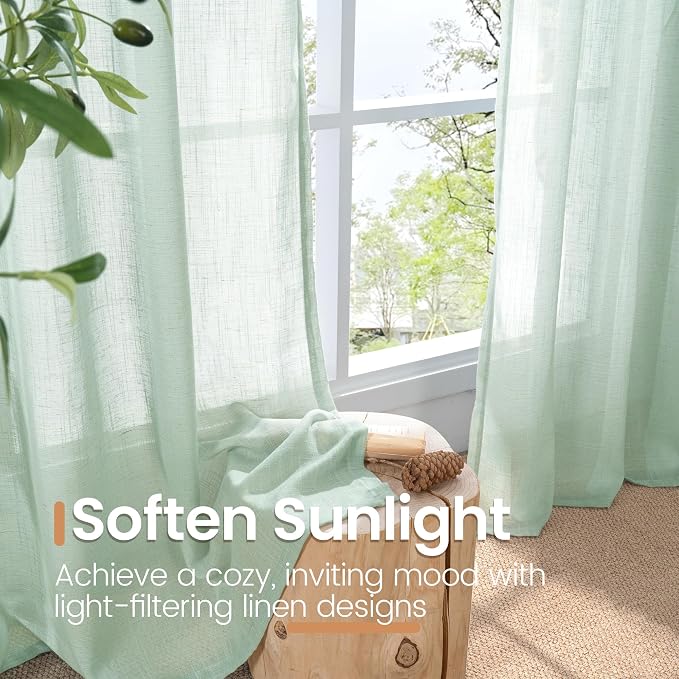BGment Light Green Linen Curtains 45 Inch Length - Image 5