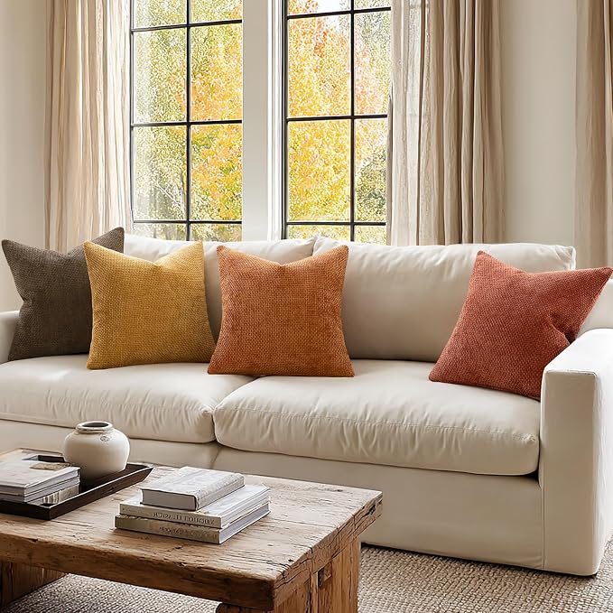 MIULEE Decorative Chenille Fall Pillow Covers Orange Brown 20x20 Pack of 4 | - Image 5