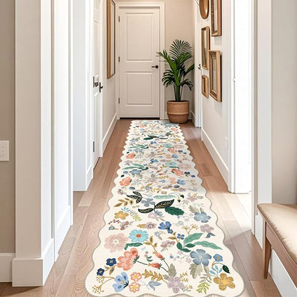 Washable 3x12 Hallway Runner Rug: Soft Floral Scalloped Runners - Image 2