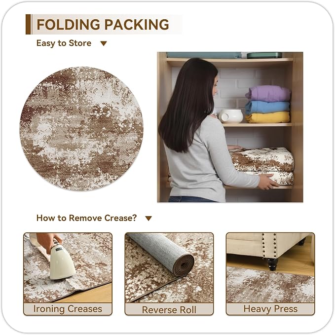 Brown Round Area Rugs 4ft Washable Circle Rug - Image 8