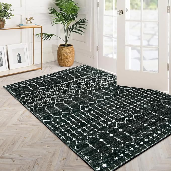 Lahome Moroccan Black Rug for Bedroom Washable Area Rugs 4x6 Non-Slip - Image 7