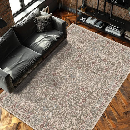 Vintage Moss Living Room Rug, 6x9 Washable Area Rugs - Image 3