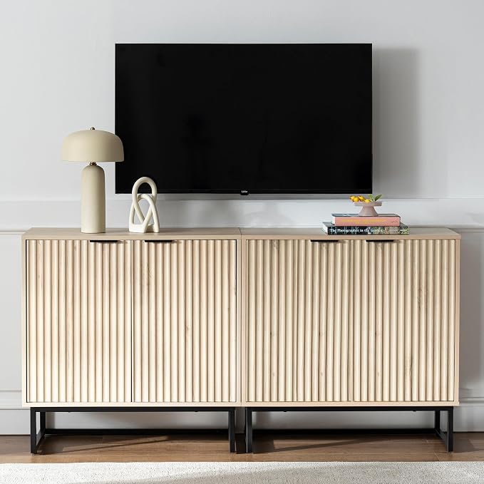 EYYTHUNG Fluted Cabinet with Storage Set of 2, Sideboard Buffet Cabinet with by EYYTHUNG