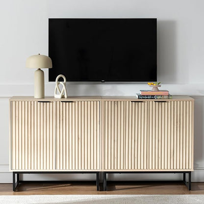 EYYTHUNG Fluted Cabinet with Storage Set of 2, Sideboard Buffet Cabinet with by EYYTHUNG