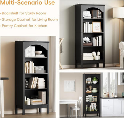 Arched Bookshelf with 4 Tier Open Shelves, Study and Living Room, Modern Black - Image 6