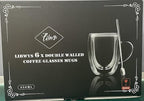 LIBWYS 6 Pack Double Walled Coffee Cups Glasses Mugs, 12oz Espresso Cappuccino Latte Tea Cups with Handle, Heat Resistant Borosilicate Clear Glasses 350ml