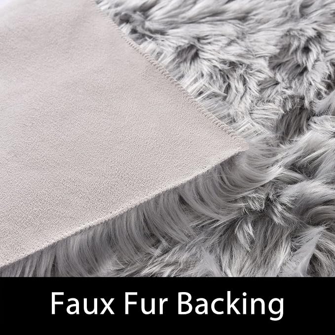 Latepis 12x12 Carpet Grey Faux Fur Rug - Image 4
