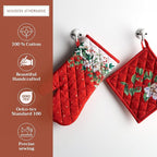Maison d' Hermine 100% Cotton Oven Mitt & Pot Holder Set (7.5"x13" & 8"x8") Heat Resistant BBQ Cooking Gloves with Loop, Baking, Grilling, Kitchen, Handling Hot Pans (Noel)